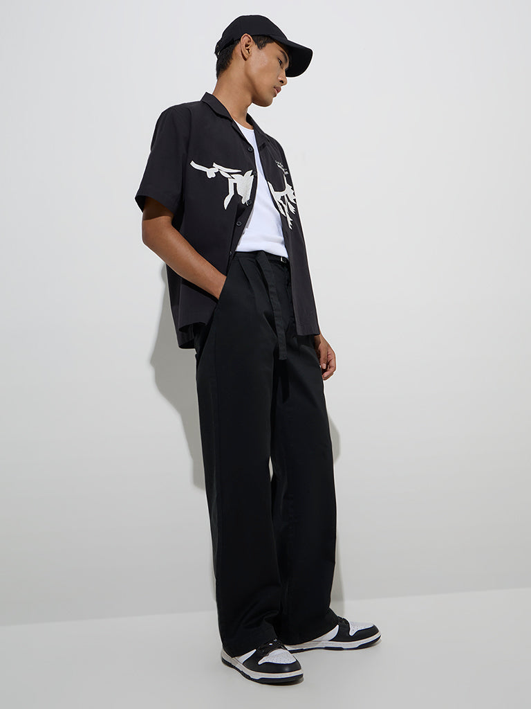 Nuon Black Relaxed-Fit Cotton-Blend Chinos with Belt