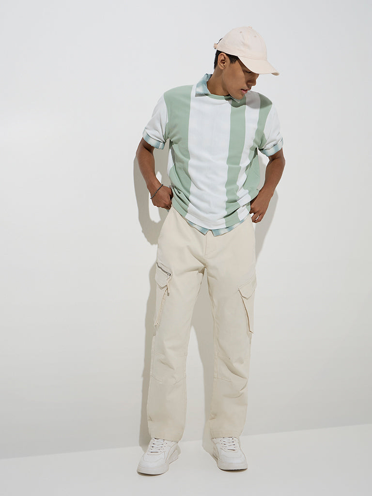 Nuon Off-White Relaxed-Fit Mid-Rise Cotton-Blend Pants