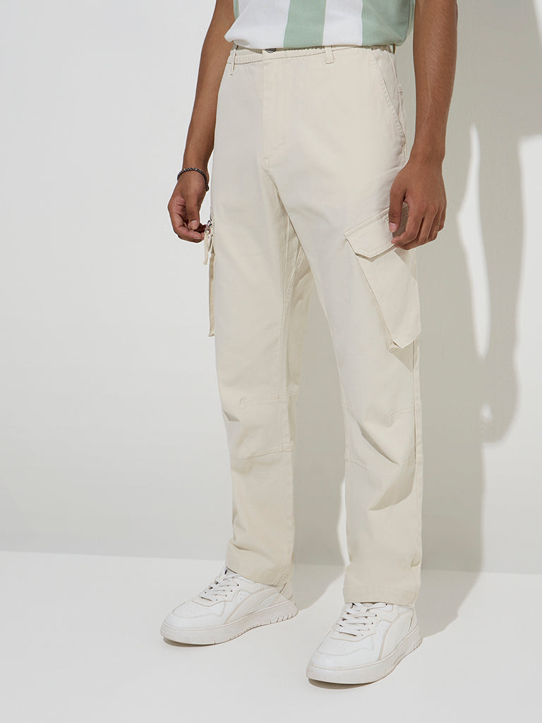 Nuon Off-White Relaxed-Fit Mid-Rise Cotton-Blend Pants
