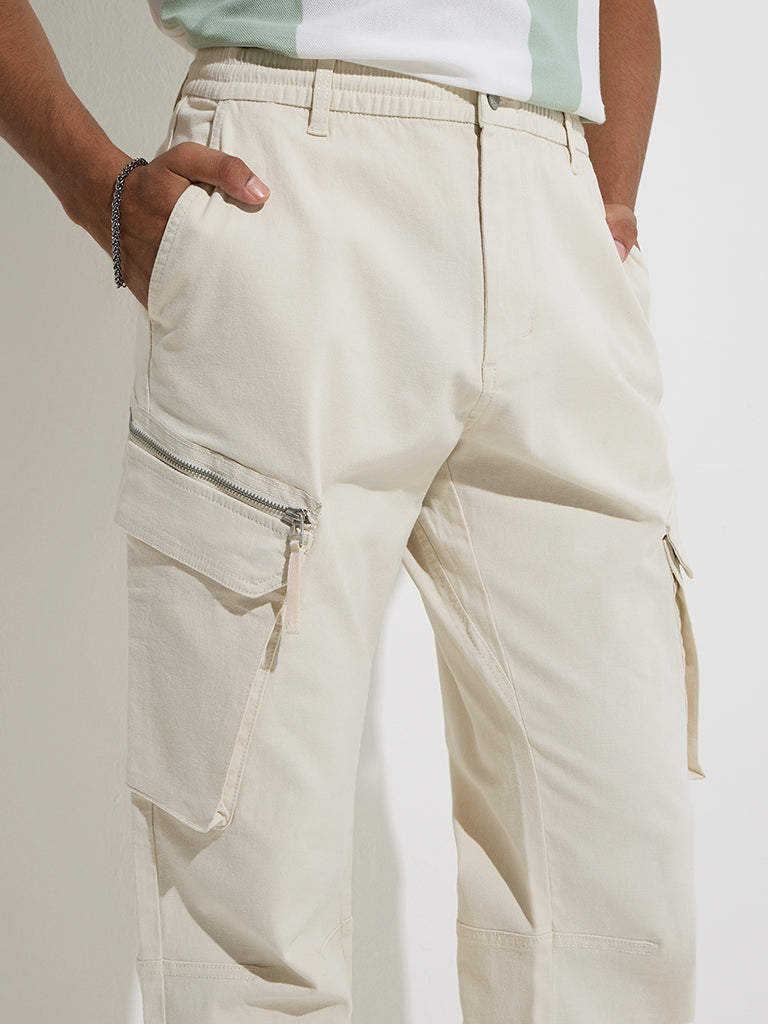 Nuon Off-White Relaxed-Fit Mid-Rise Cotton-Blend Pants