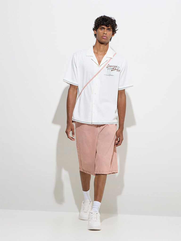 Nuon Off-White Tropical-Inspired Relaxed-Fit Cotton Shirt