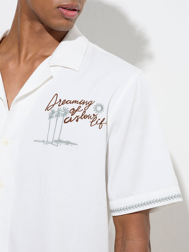 Nuon Off-White Tropical-Inspired Relaxed-Fit Cotton Shirt