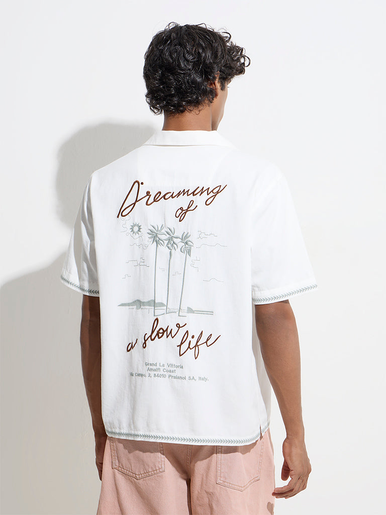 Nuon Off-White Tropical-Inspired Relaxed-Fit Cotton Shirt