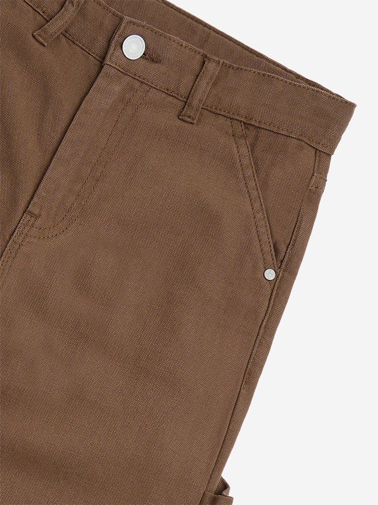 Y&F Kids Brown Solid Mid-Rise Cotton Pants