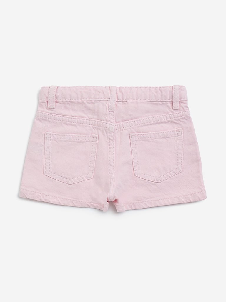 HOP Kids Pink High-Rise Denim Shorts - Main Image