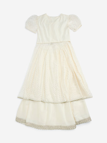 Utsa Kids Off-White Floral Embroidered A-Line Kurta and Palazzos - (8-14yrs)