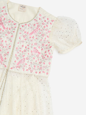 Utsa Kids Off-White Floral Embroidered A-Line Kurta and Palazzos - (8-14yrs)