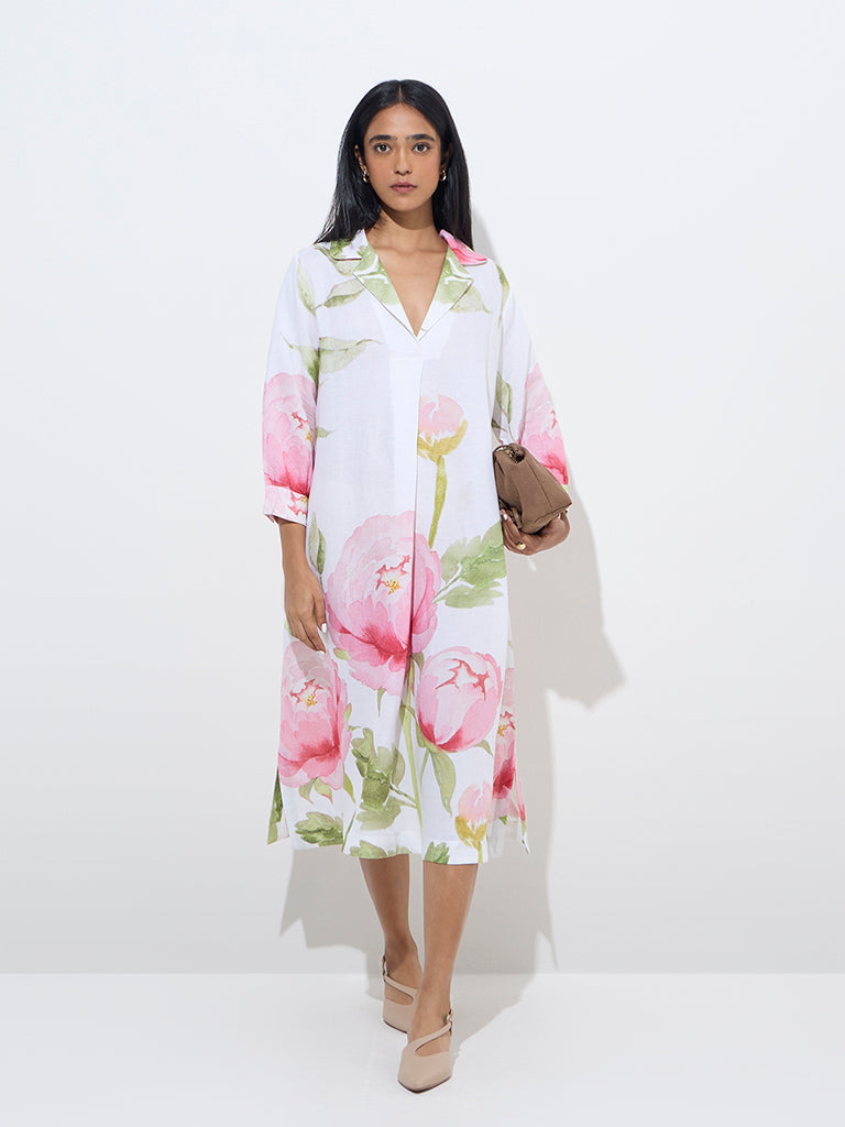 Zuba White Floral Printed A-Line Dress