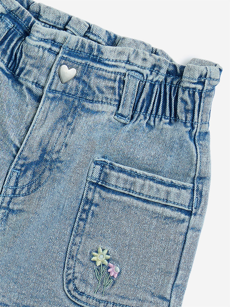 HOP Kids Light Blue Mid-Rise Denim Shorts