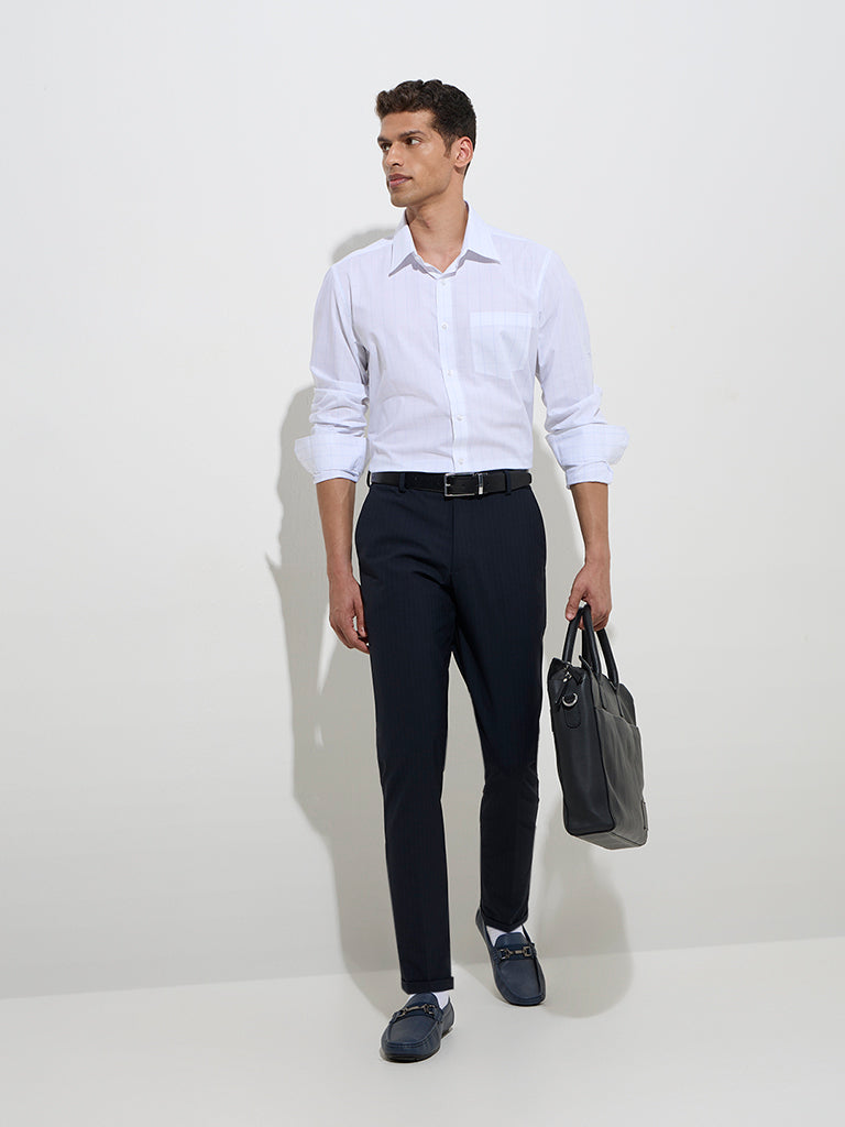 WES Formals White Checkered Slim-Fit Cotton Shirt