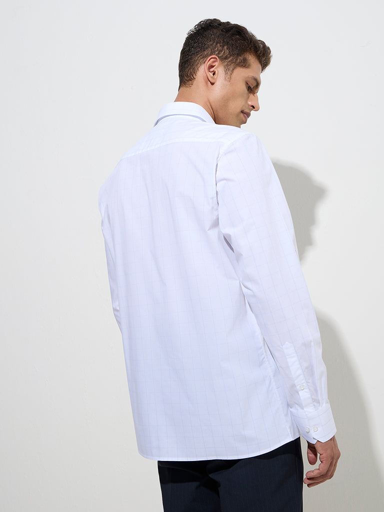 WES Formals White Checkered Slim-Fit Cotton Shirt