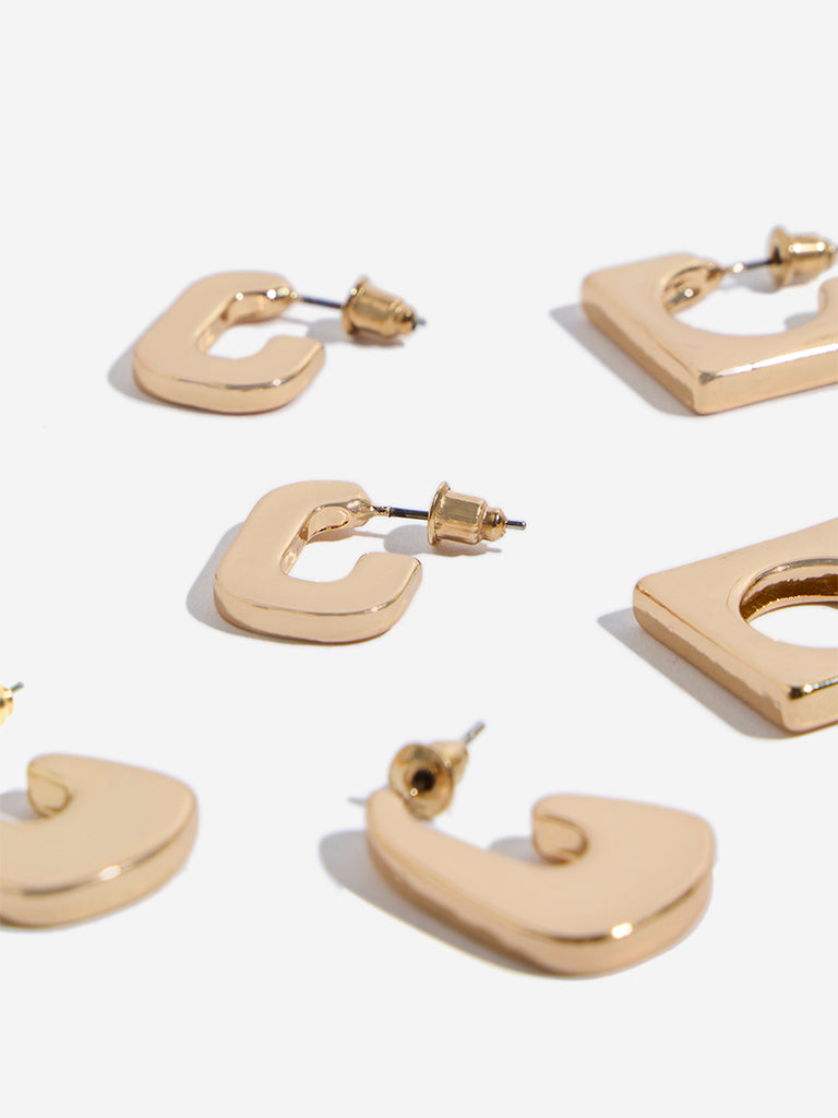 Buy Westside Accessories Gold Flat Geometric Hoop Earrings Pack