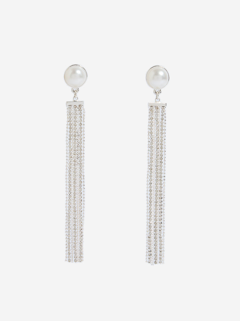 Westside Accessories Silver Pearlescent and Gemstone Detailed Dangler Earrings