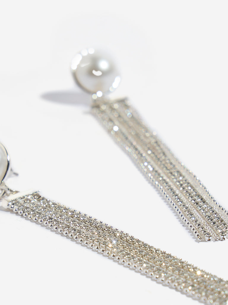 Westside Accessories Silver Pearlescent and Gemstone Detailed Dangler Earrings