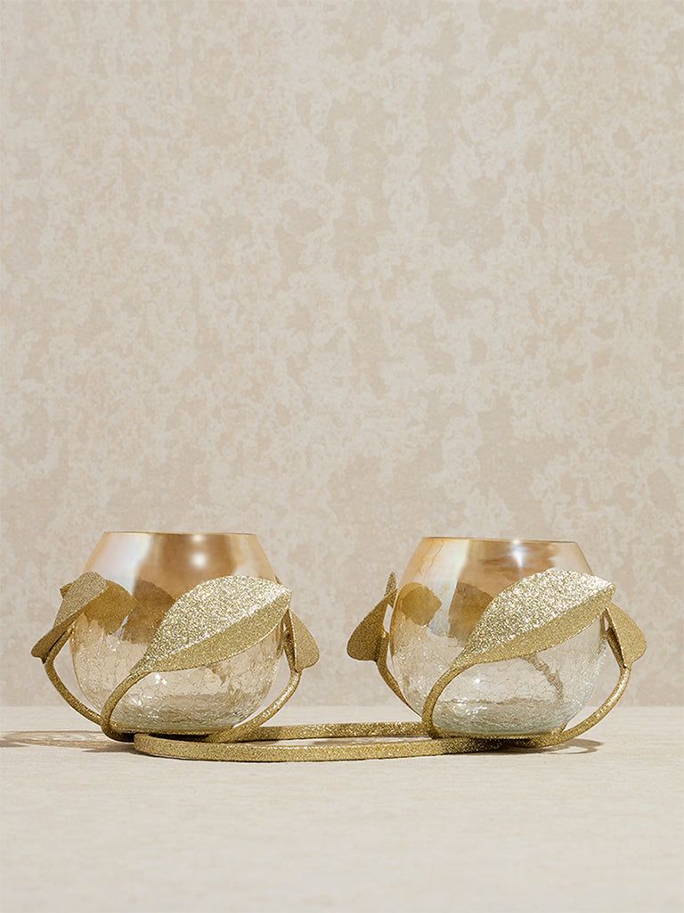 Westside Home Gold Leaf Design Tealight Candle Holder
