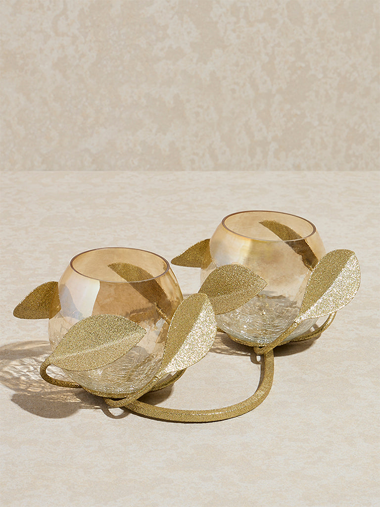 Westside Home Gold Leaf Design Tealight Candle Holder