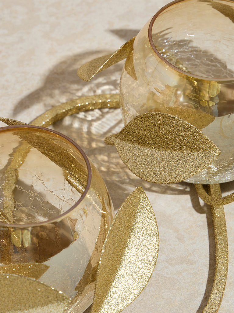 Westside Home Gold Leaf Design Tealight Candle Holder