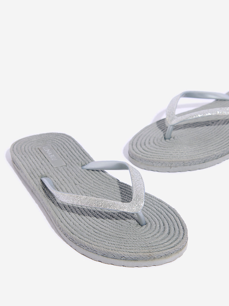 LUNA BLU Light Grey Woven-Textured Flip-Flop