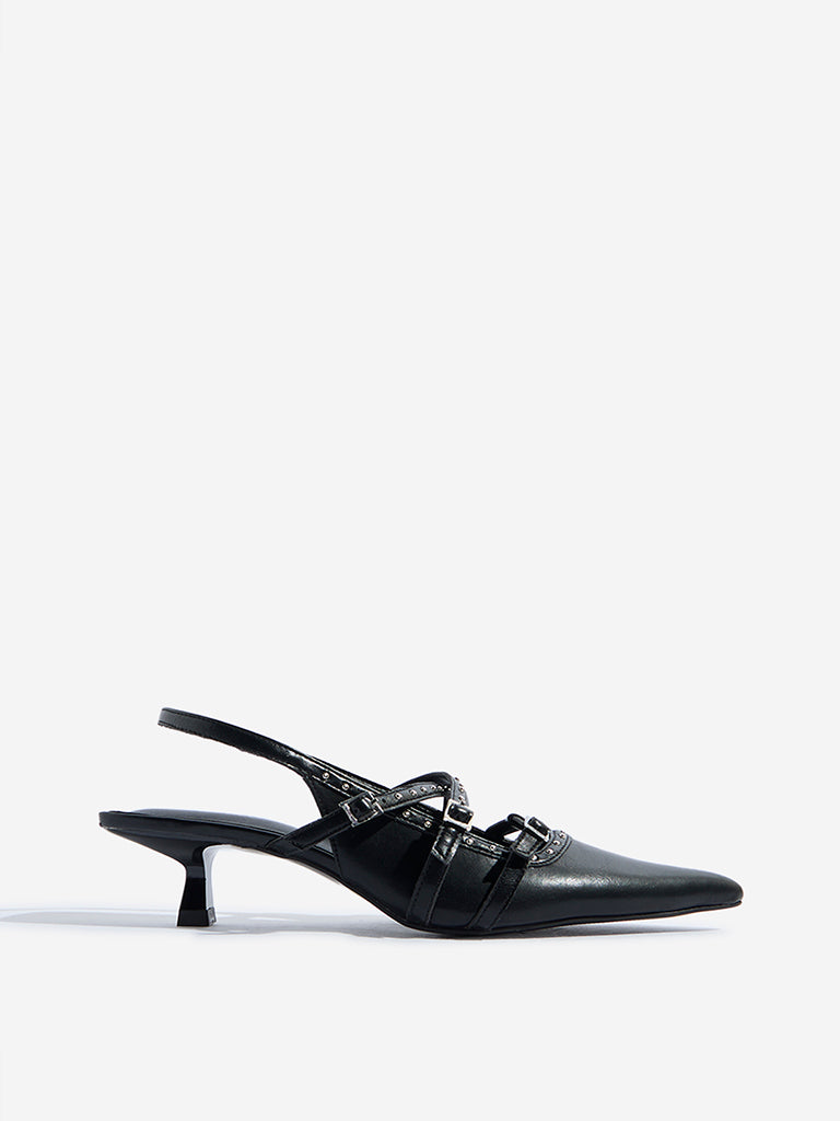 Westside LUNA BLU Women's  Black Stud Design Mules for Casual Wear Side View