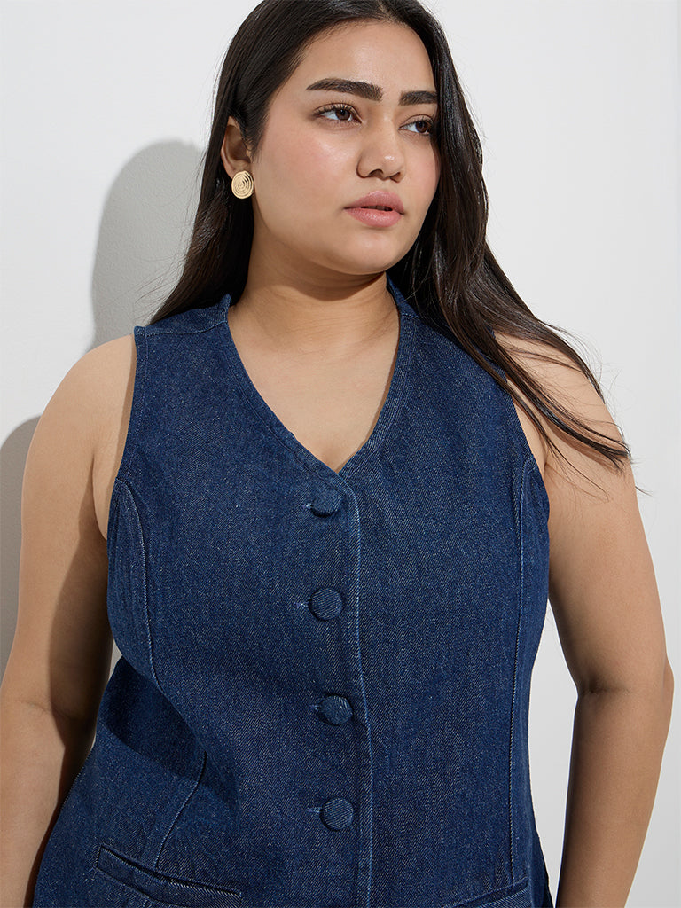 Gia Dark Blue Denim Waistcoat-Style Top