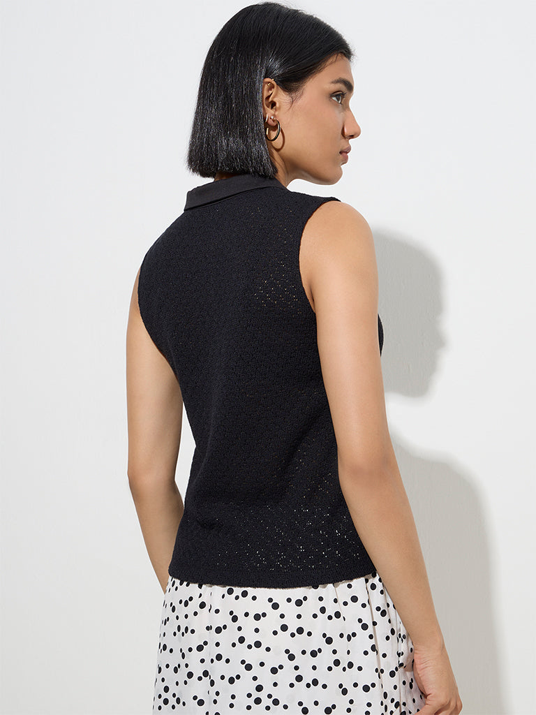 Wardrobe Black Knit-Textured Cotton-Blend Top