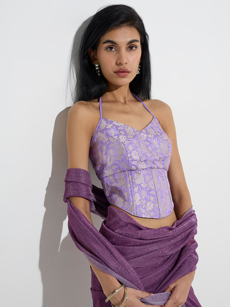 Vark Lavender Brocade Corset-Style Ethnic Blouse