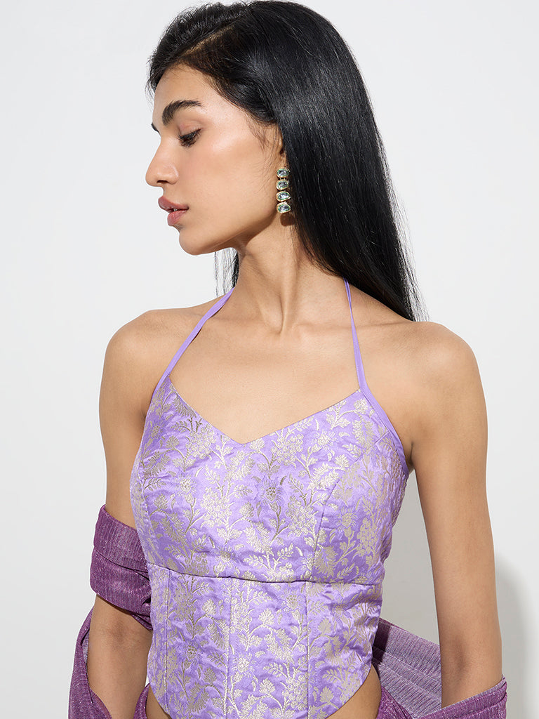 Vark Lavender Brocade Corset-Style Ethnic Blouse