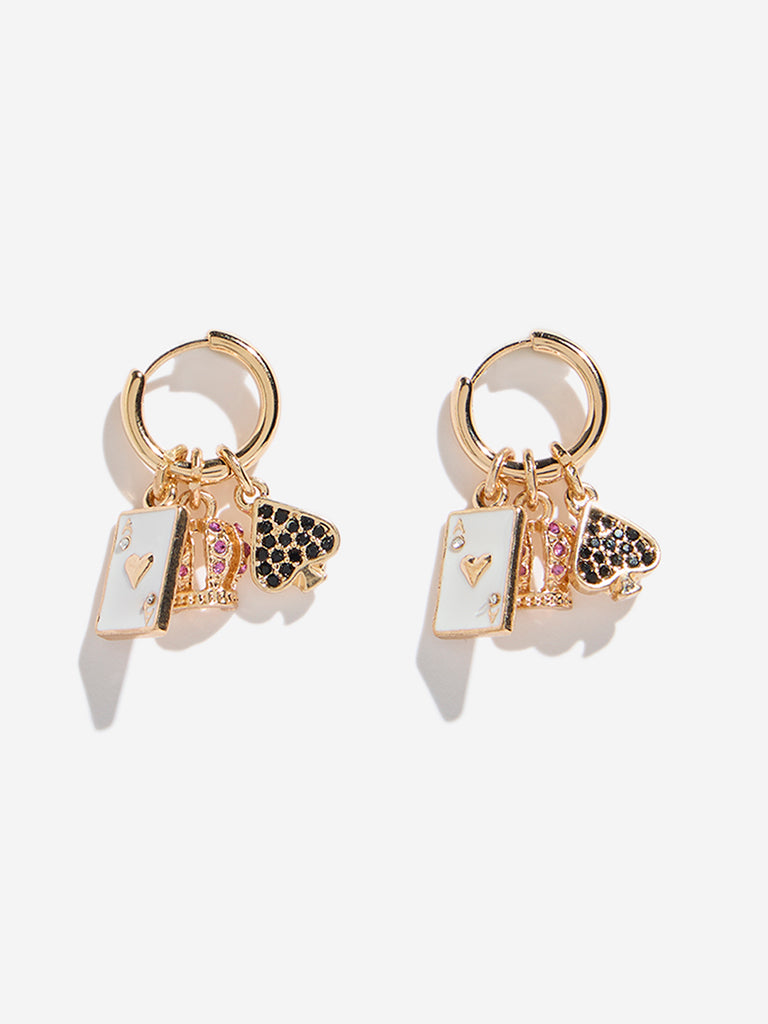 Westside Accessories Gold Studded Multi Charm Earrings