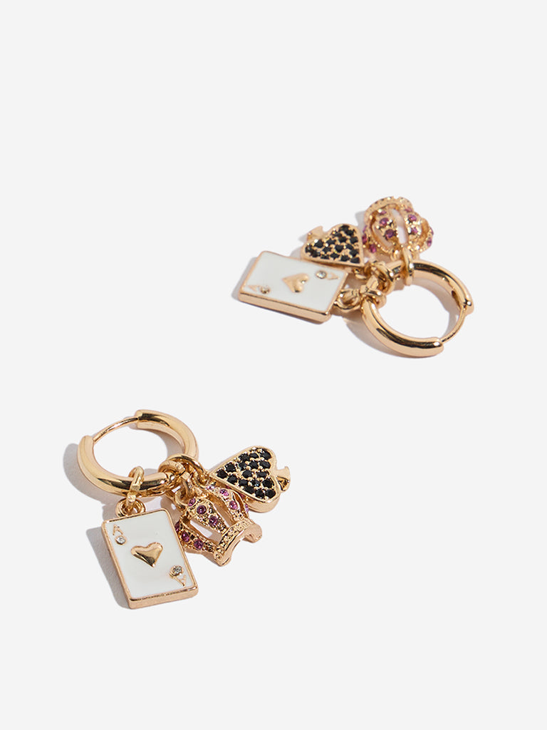 Westside Accessories Gold Studded Multi Charm Earrings