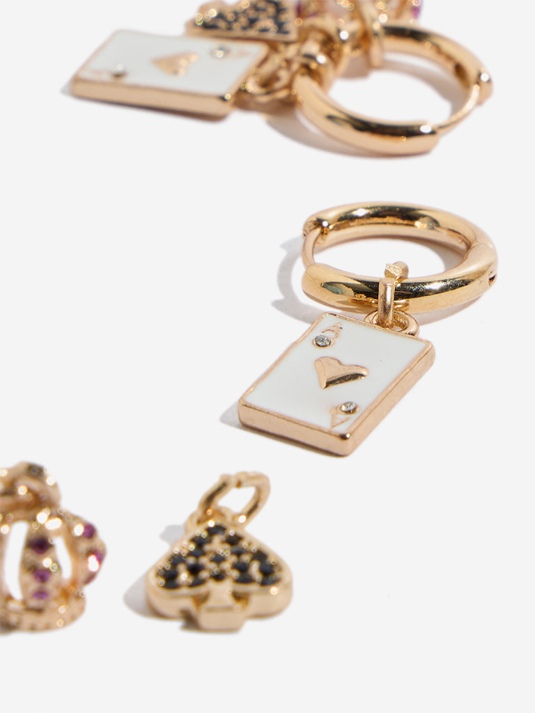 Westside Accessories Gold Studded Multi Charm Earrings