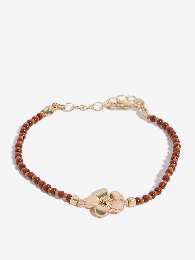 Westside Accessories Brown & Gold Charms Bracelet Set - Pack of 4