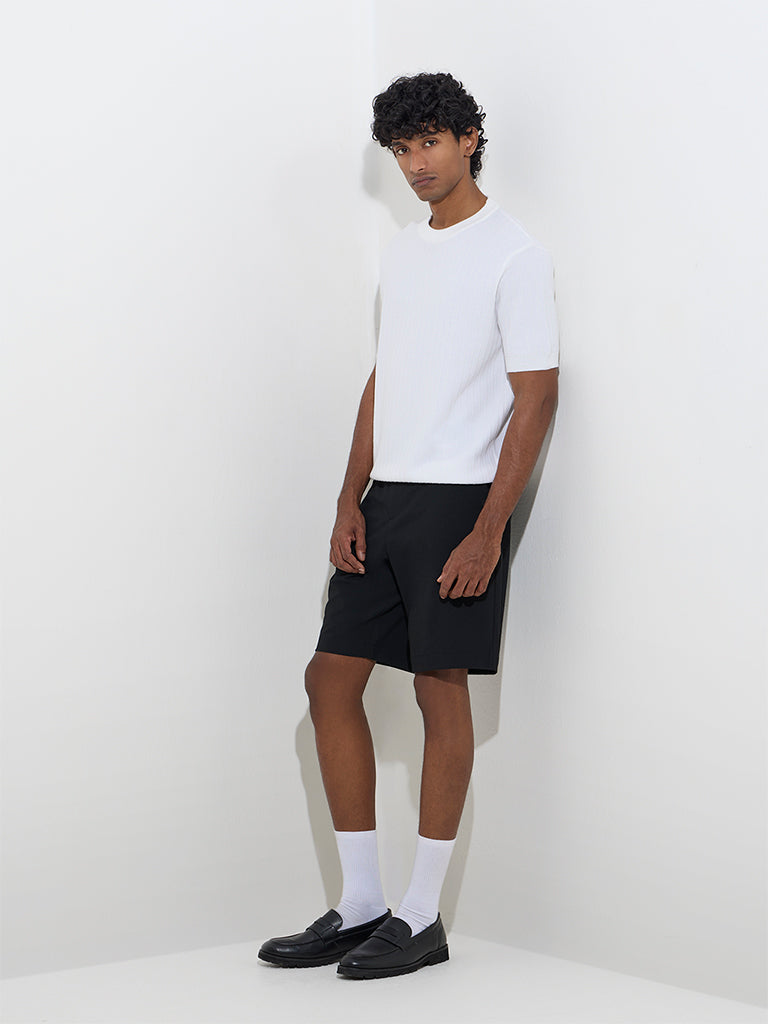 Ascot White Knit-Textured Relaxed-Fit Cotton-Blend T-Shirt