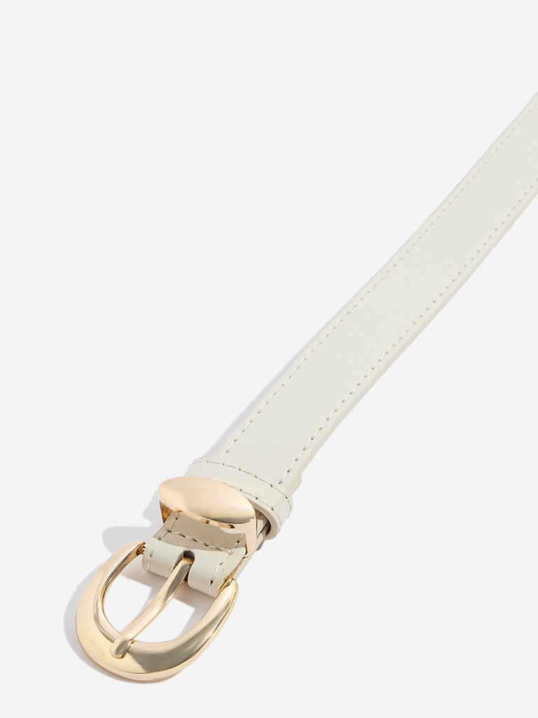 Westside Accessories Beige Gold-Accent Buckled Belt