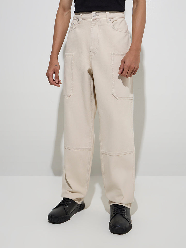 Nuon Beige Relaxed - Fit Mid - Rise Jeans