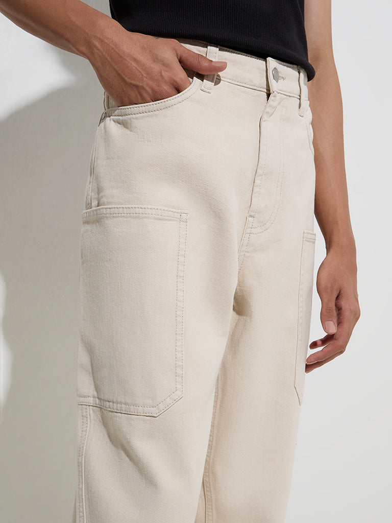 Nuon Beige Relaxed - Fit Mid - Rise Jeans