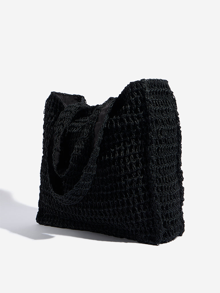Wunderlove Black Crochet-Detailed Tote Bag