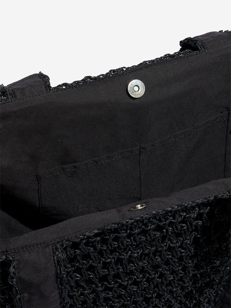 Wunderlove Black Crochet-Detailed Tote Bag
