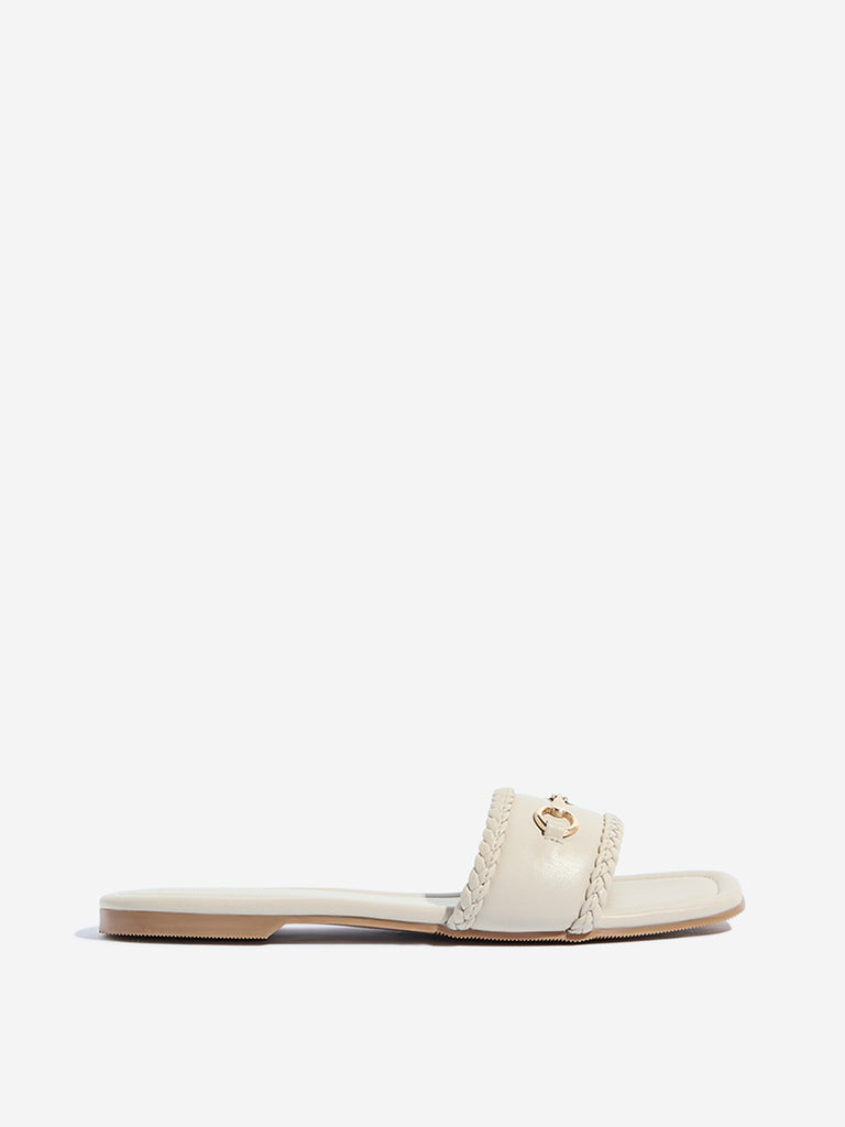 Westside LUNA BLU Women's  Ivory Hardware-Detailed Slides for Casual Wear Side View