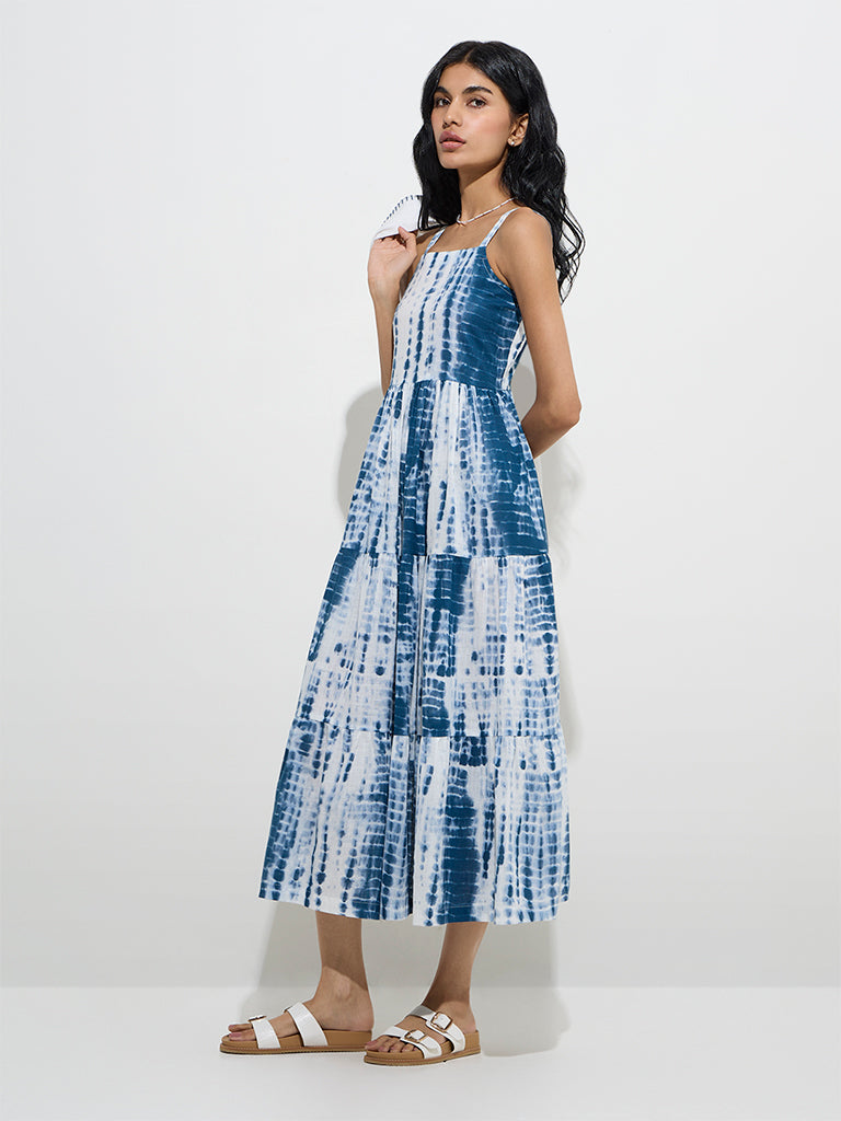 Bombay Paisley Indigo Tie-Dye Cotton A-Line Dress with Jacket