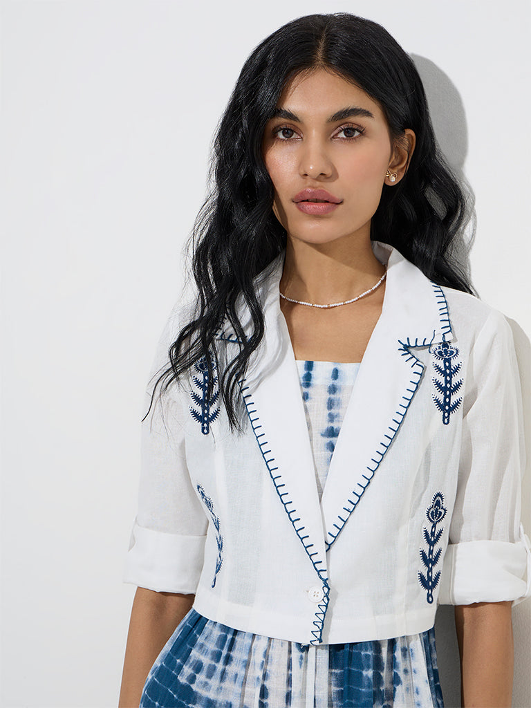 Bombay Paisley Indigo Tie-Dye Cotton A-Line Dress with Jacket