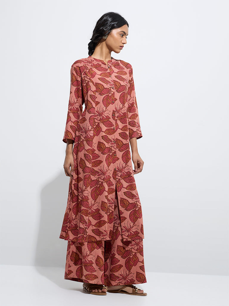 Utsa Pink Botanical Printed A-Line Kurta