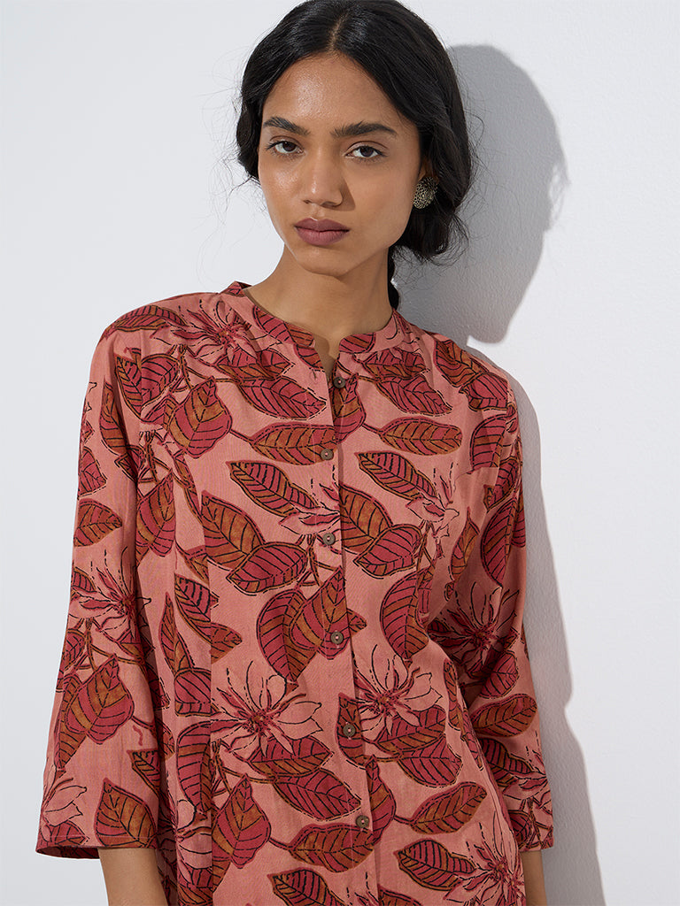 Utsa Pink Botanical Printed A-Line Kurta