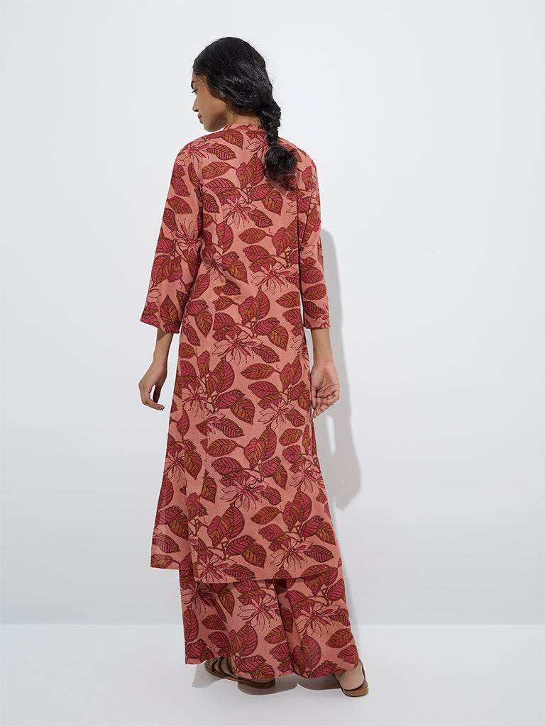 Utsa Pink Botanical Printed A-Line Kurta