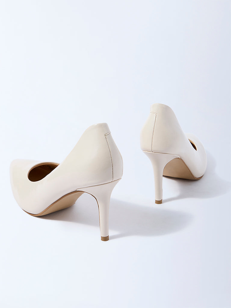 Westside LUNA BLU Women's Ivory Stiletto Pump Shoes for Work Wear Back View