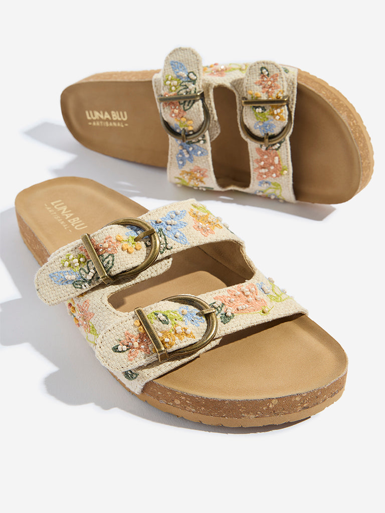 Westside LUNA BLU Women's Multicolour Embroidered Slip-On Sandals Zoomed View