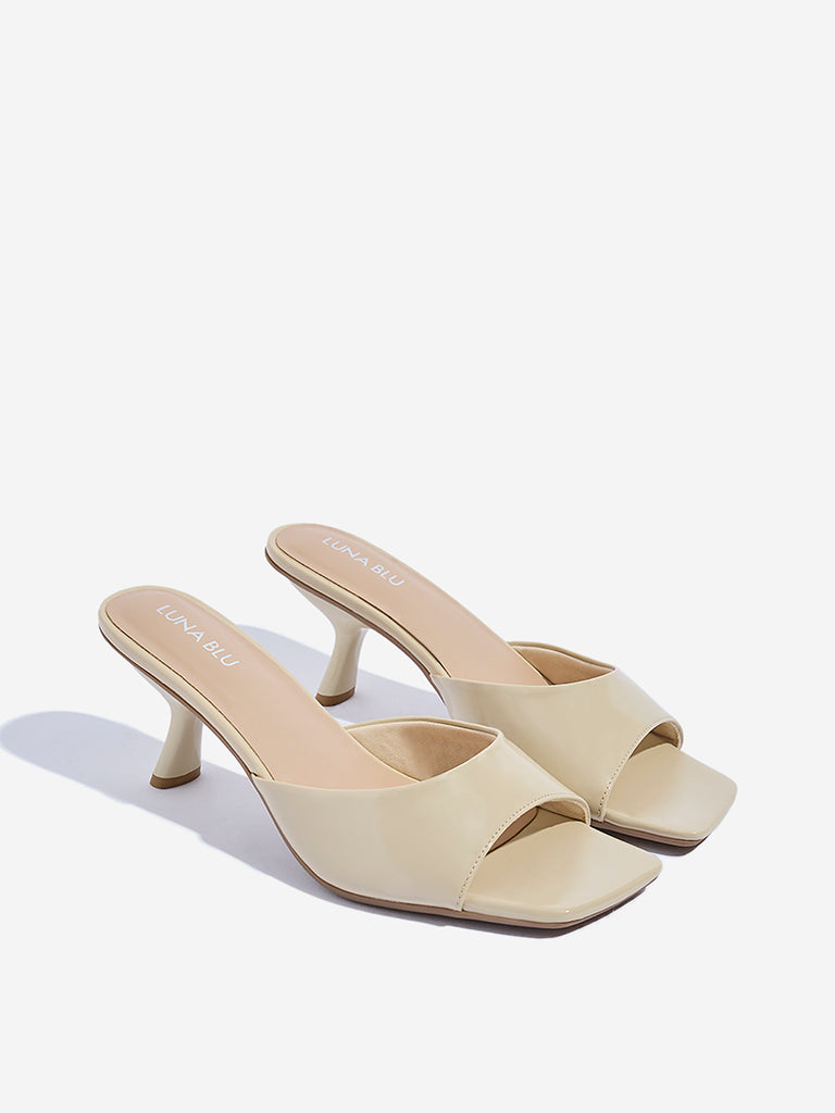 Westside LUNA BLU Women's Beige Stiletto Heel Sandals Front View