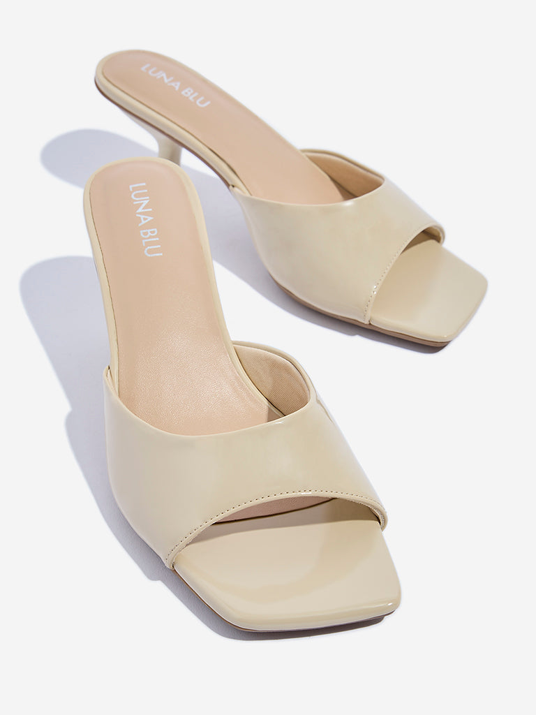 Westside LUNA BLU Women's Beige Stiletto Heel Sandals Zoomed View