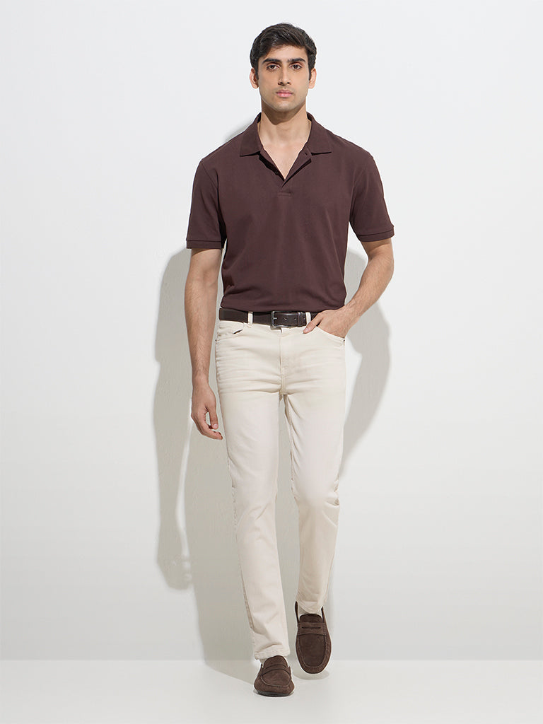 WES Casuals Off-White Slim - Fit Mid - Rise Jeans