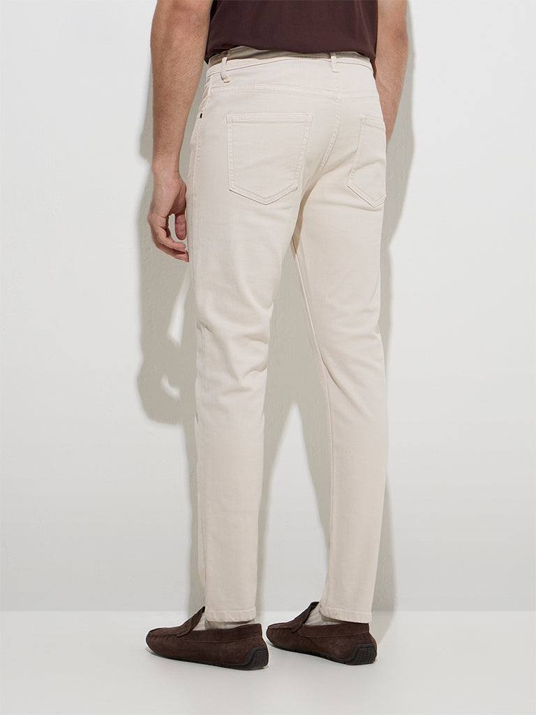 WES Casuals Off-White Slim - Fit Mid - Rise Jeans