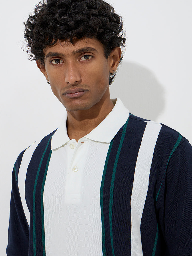 WES Casuals Navy Relaxed-Fit Cotton-Blend Polo T-Shirt